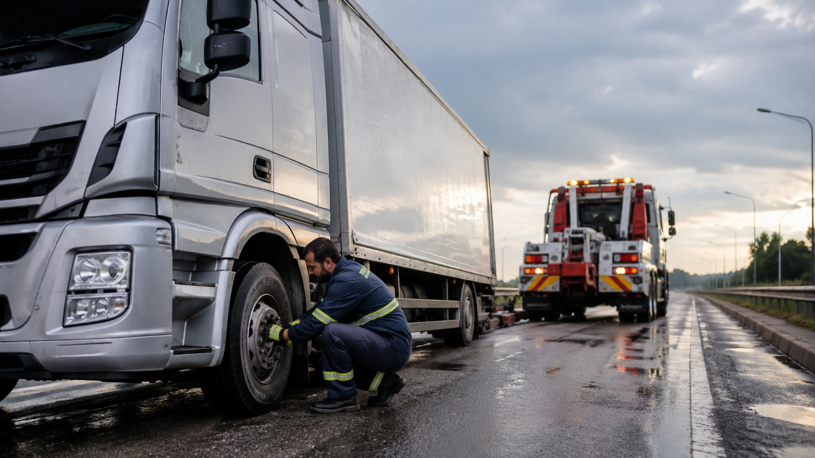 Commercial truck receiving roadside technical assistance